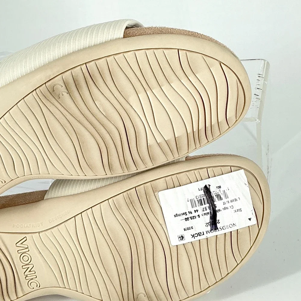 Vionic Size 8 Cream Slide Sandals  Orthopedic Arch Support Comfort Renie Knit